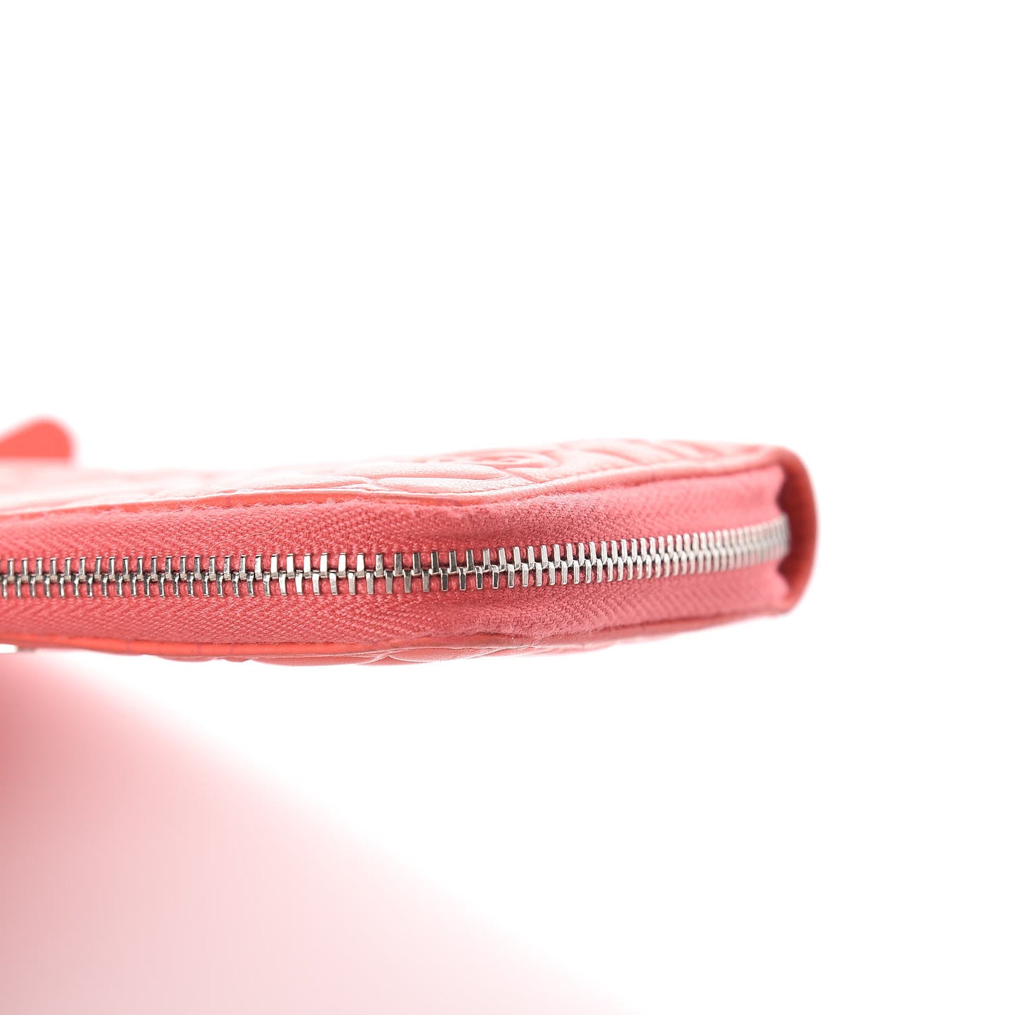 Lambskin Camellia Embossed Small Zip Around Wallet Coral