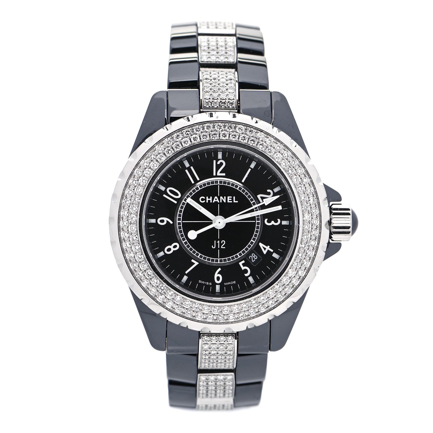 Stainless Steel Ceramic Diamond Pave Bezel 33mm J12 Automatic Watch Black