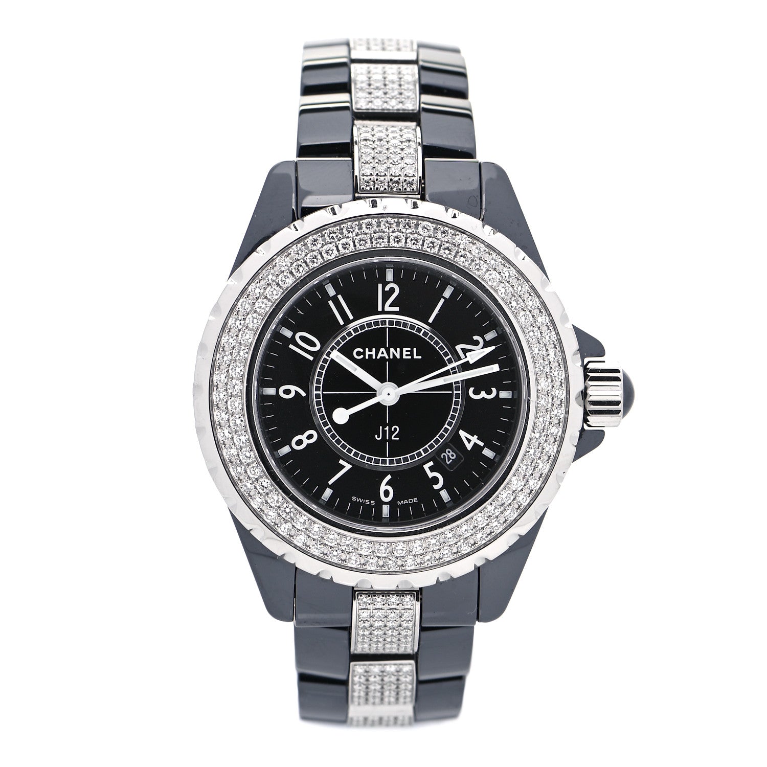 Chanel Stainless Steel Ceramic Diamond Pave Bezel 33mm J12 Automatic Watch Black 1 of 5