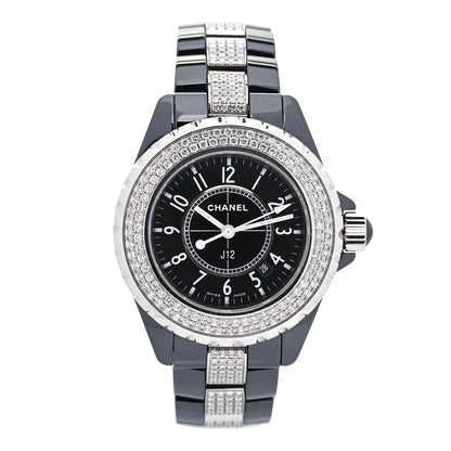 Chanel Stainless Steel Ceramic Diamond Pave Bezel 33mm J12 Automatic Watch Black 1 of 5