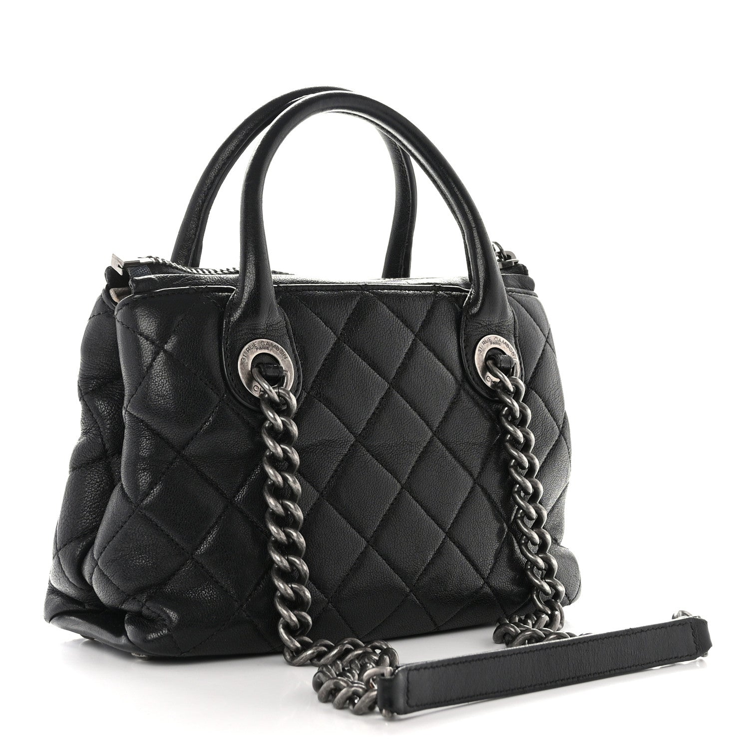 Chanel Shiny Sheepskin Quilted Small Shopping Tote Black 3 of 13