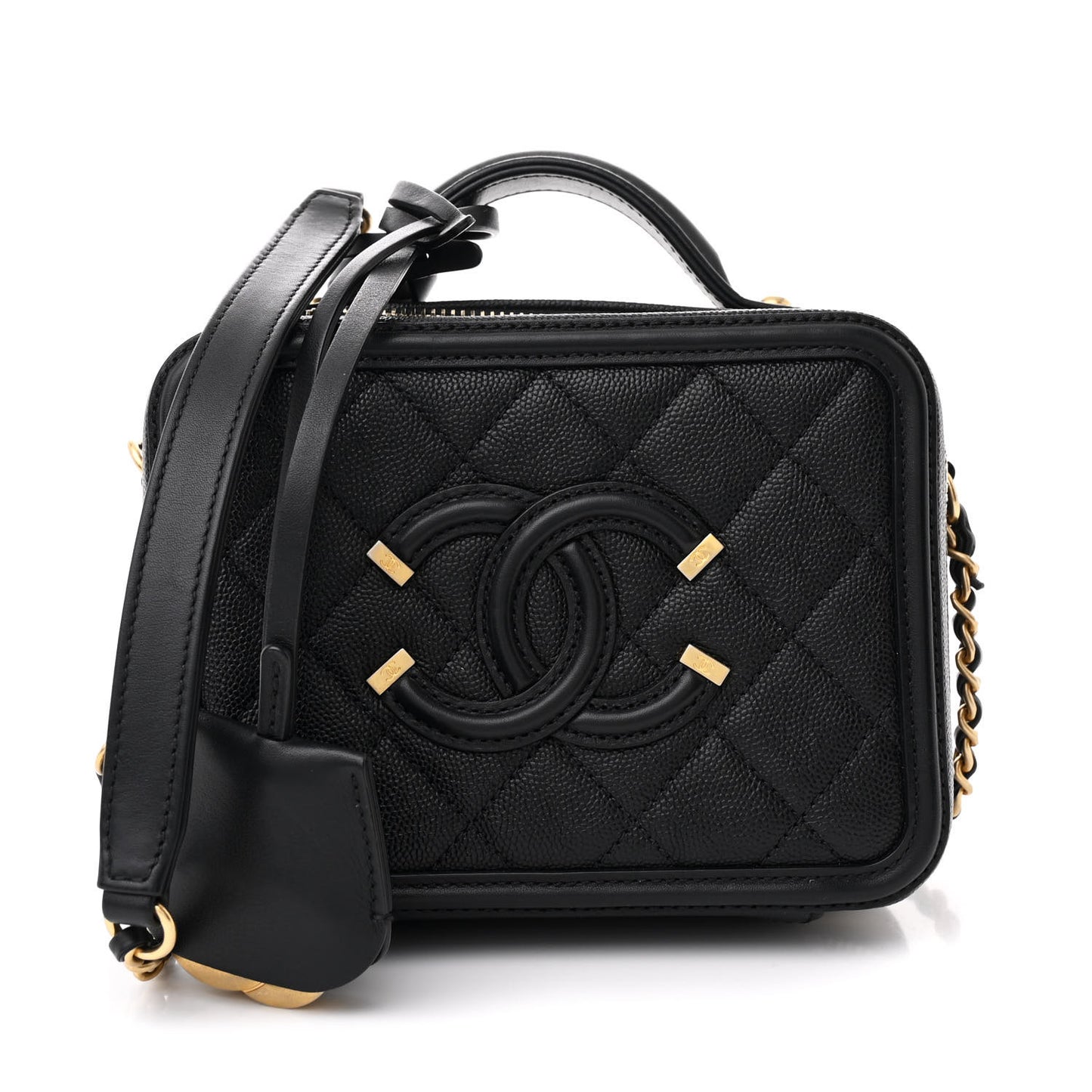 Caviar Quilted Small CC Filigree Vanity Case Black