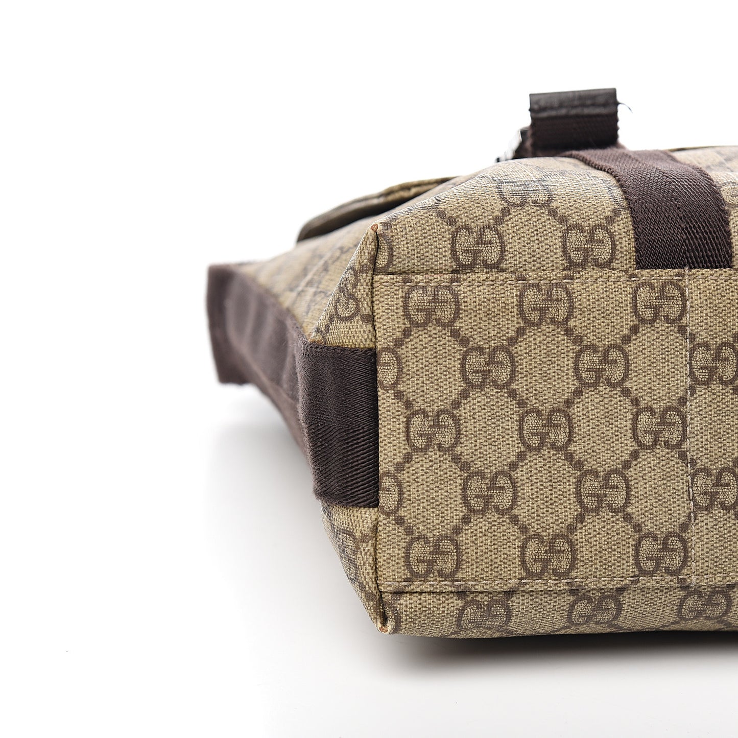 GG Plus Monogram Large Double Buckle Flap Messenger Bag Beige Dark Brown