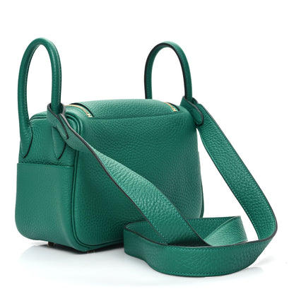 Hermes Taurillon Clemence Mini Lindy 20 Vert Vertigo 3 of 12
