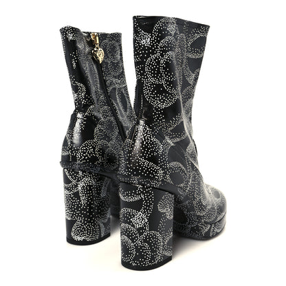 Chanel Calfskin Camellia Printed Ankle Boots 39 Black White 5 of 10