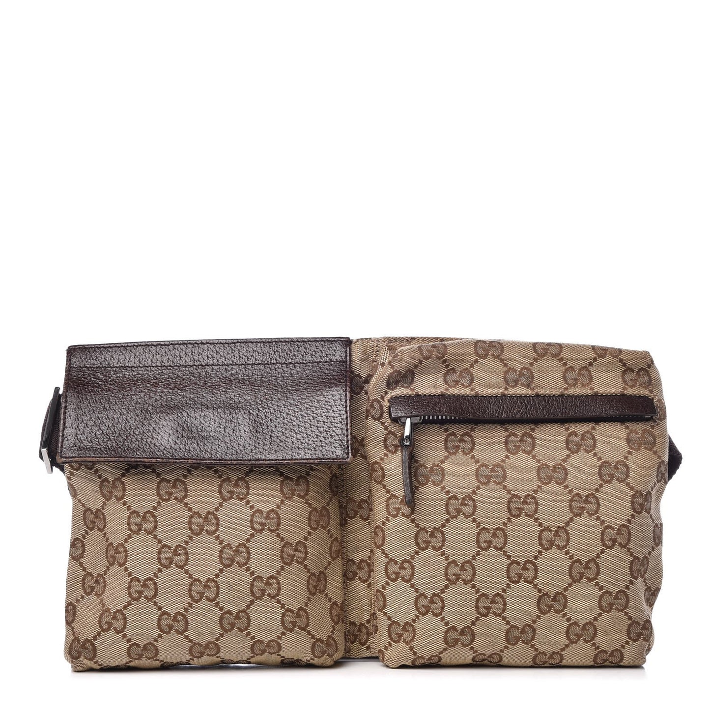 GG Monogram Double Pocket Belt Bag Dark Brown
