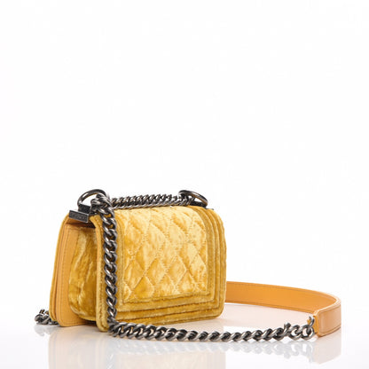 Chanel Velvet Quilted Small Boy Flap Yellow 3 of 11