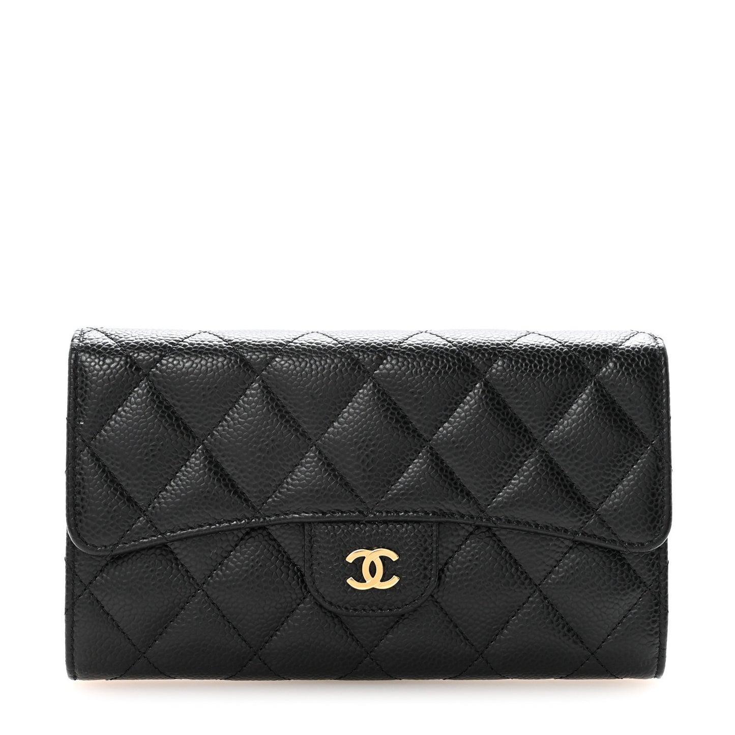 Caviar Quilted Medium Flap Wallet Black