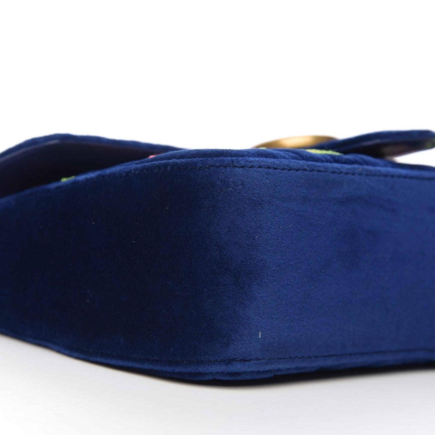Velvet Matelasse Deer Embroidered Small GG Marmont Shoulder Bag Cobalt