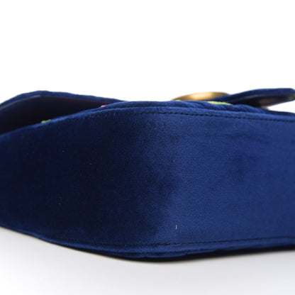 Gucci Velvet Matelasse Deer Embroidered Small GG Marmont Shoulder Bag Cobalt 7 of 9