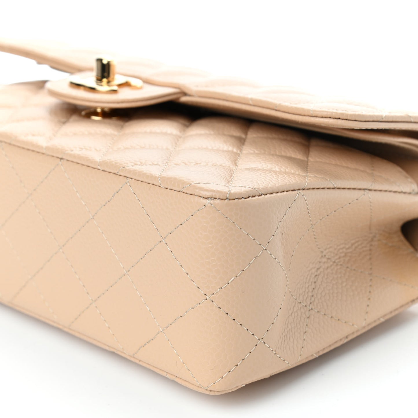Caviar Quilted Small Double Flap Beige