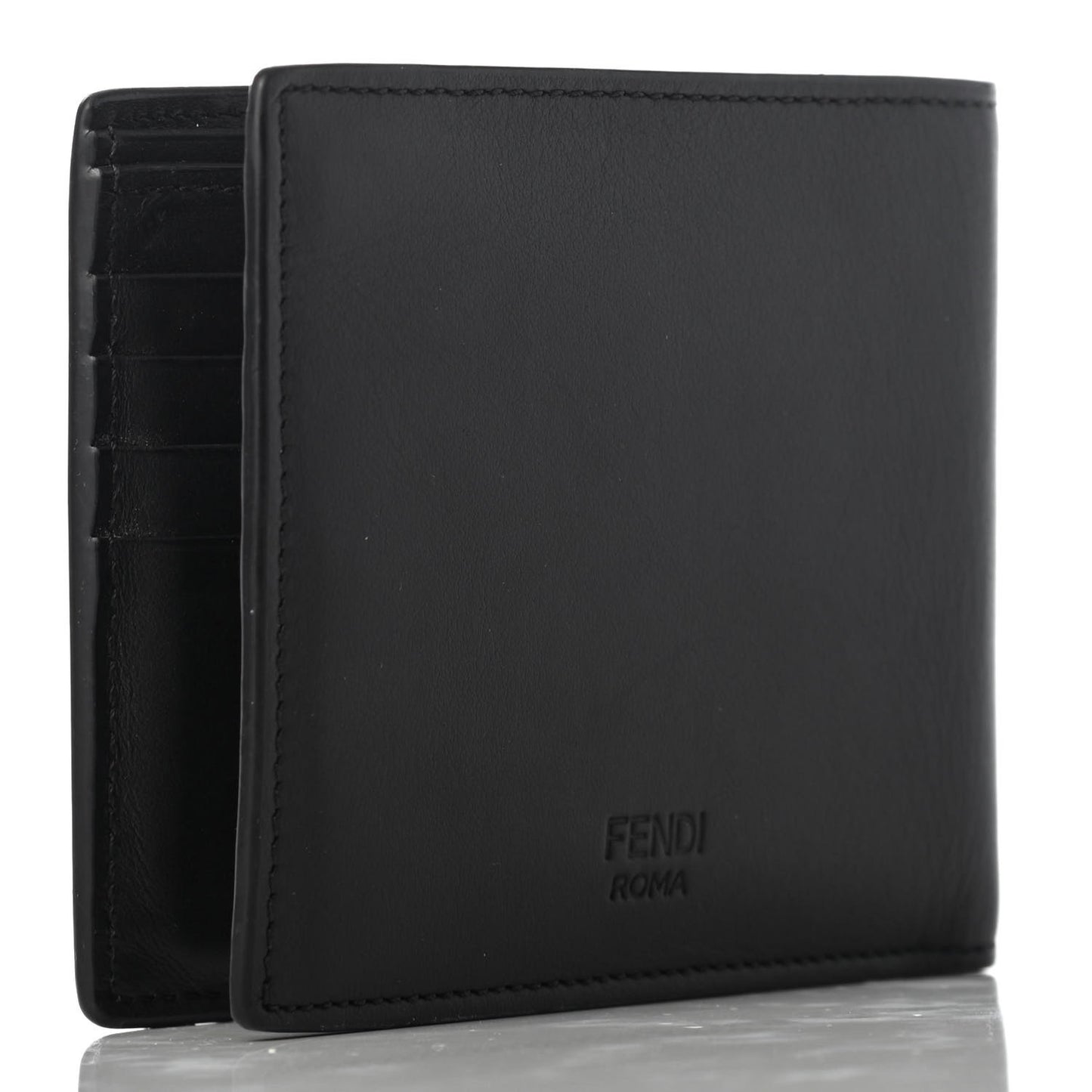 Calfskin Metal Monster Eyes Bi-fold Wallet Black