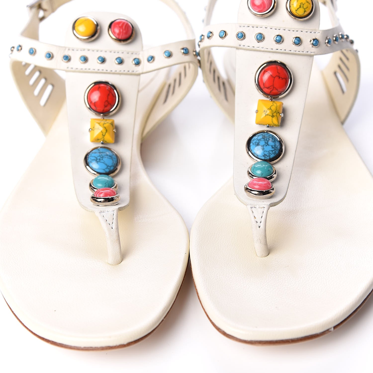 Gucci Calfskin Jeweled Thong Sandals 38.5 Off White 7 of 13