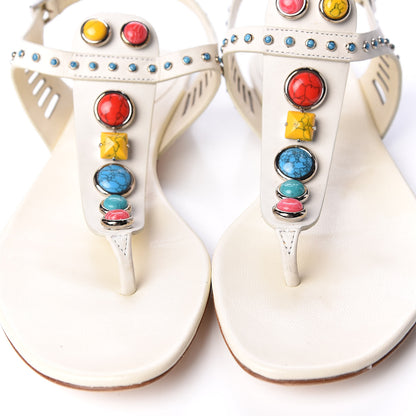 Gucci Calfskin Jeweled Thong Sandals 38.5 Off White 7 of 13