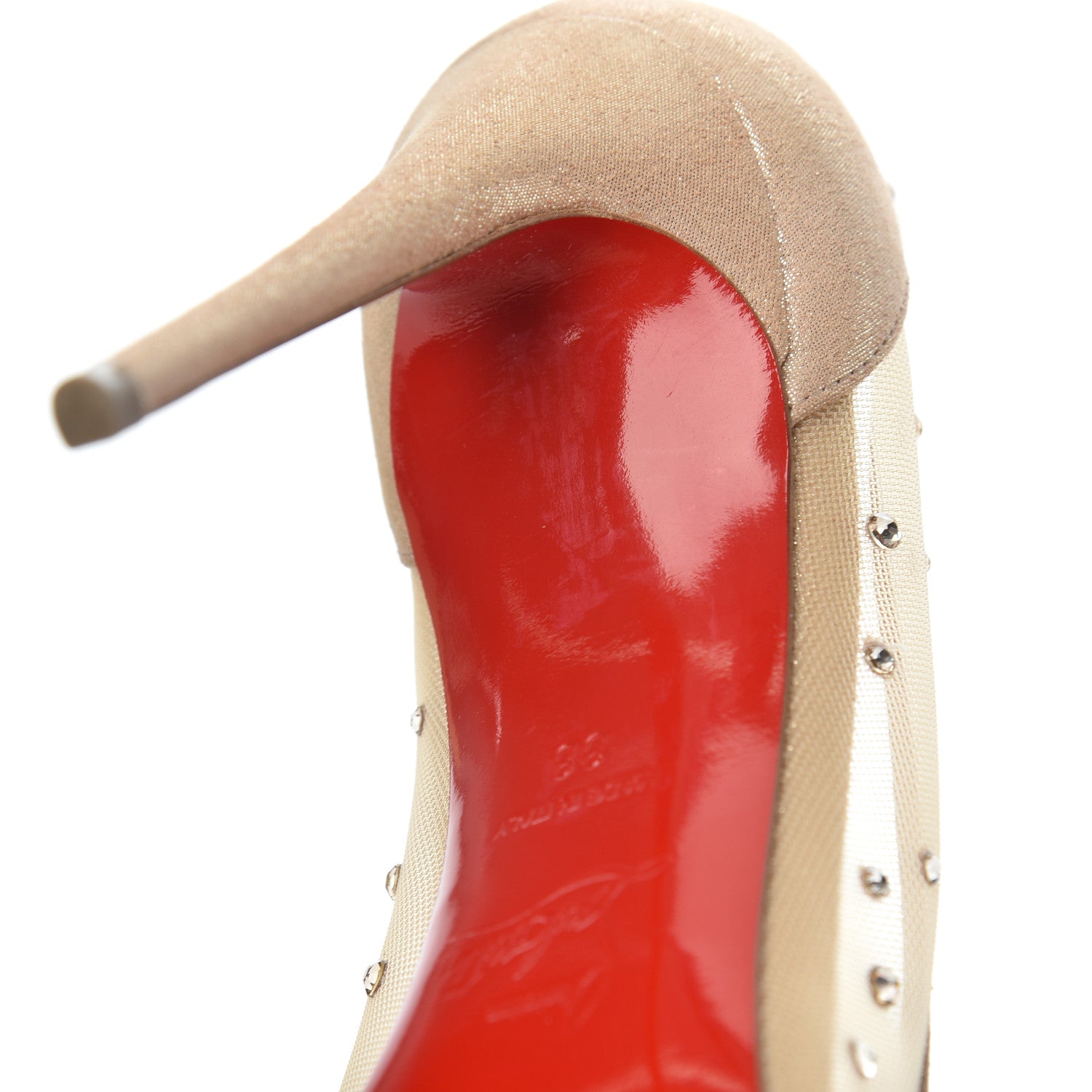 Christian Louboutin Suede Silk Crystal Strass Follies 100 Pumps 38 Light Silk 14 of 15