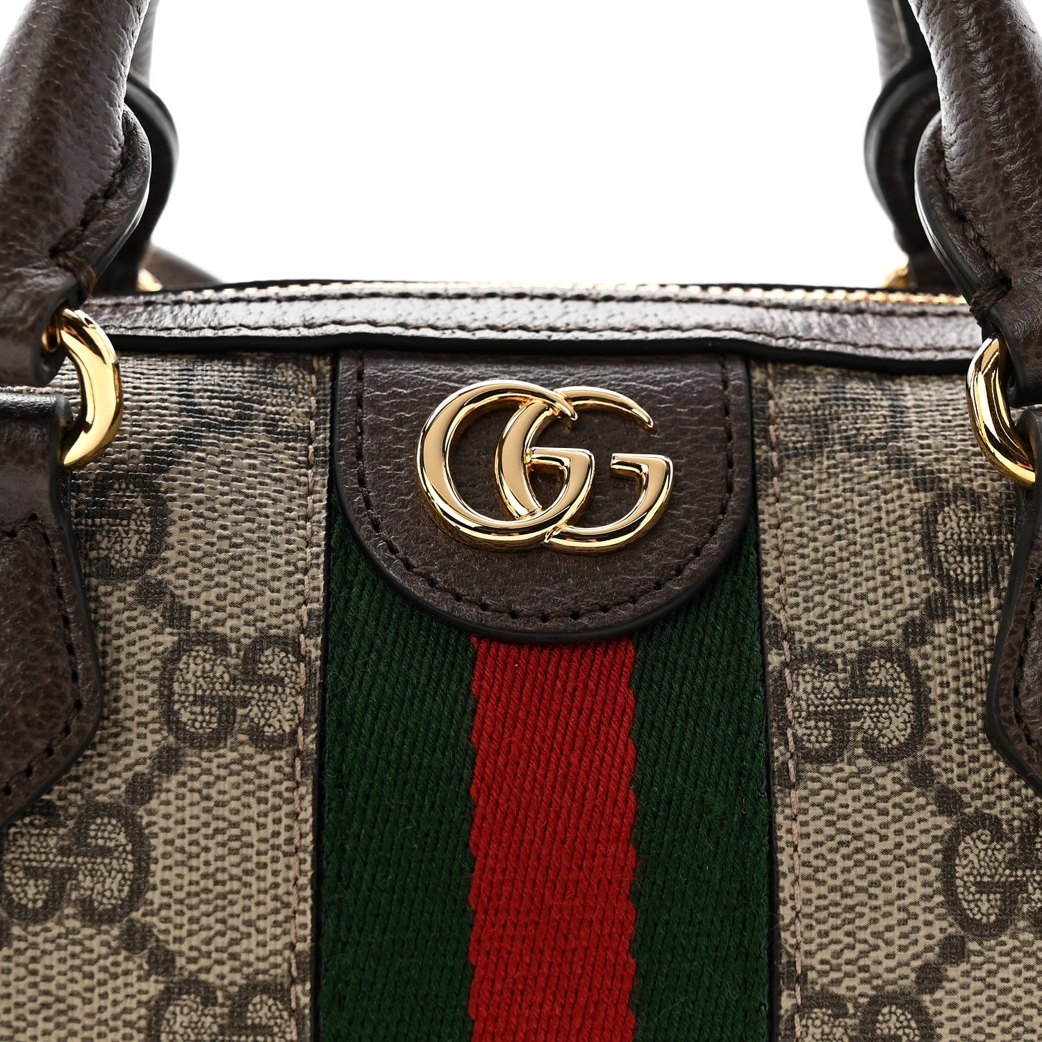 Gucci GG Supreme Monogram Textured Dollar Calfskin Web Super Mini Ophidia Top Handle Bowler Bag Beige Ebony New Acero 8 of 10