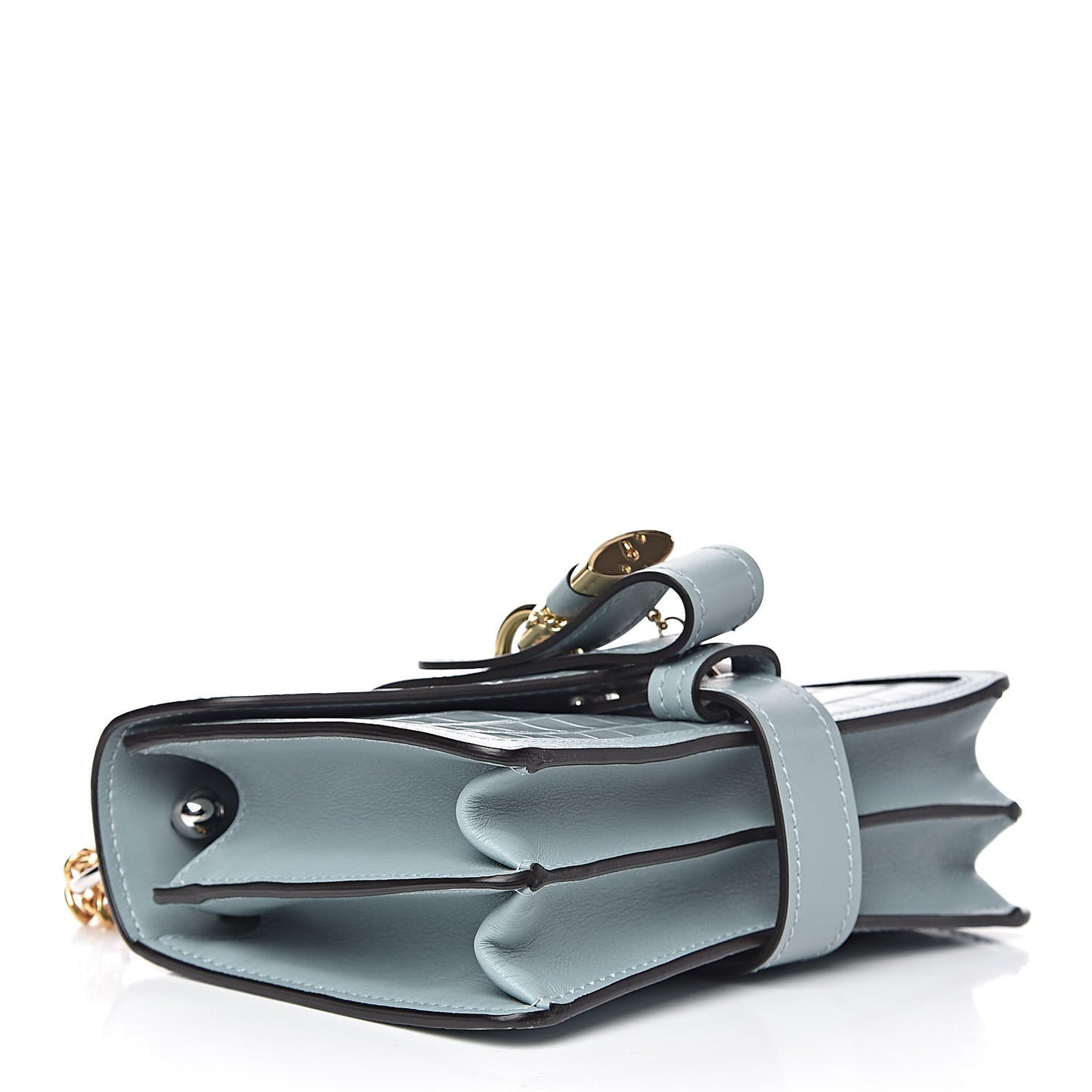 Calfskin Crocodile Embossed Aby Chain Shoulder Bag Faded Blue