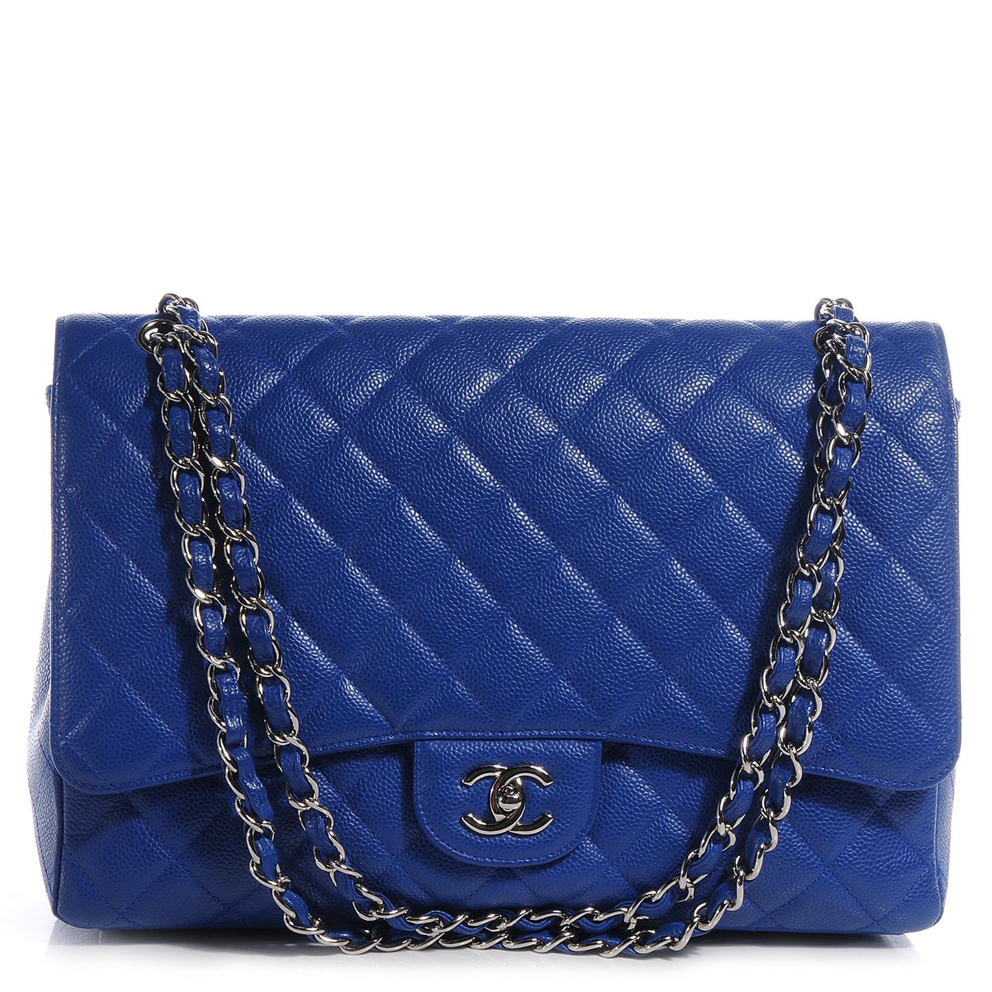 Caviar Maxi Single Flap Blue Fonce