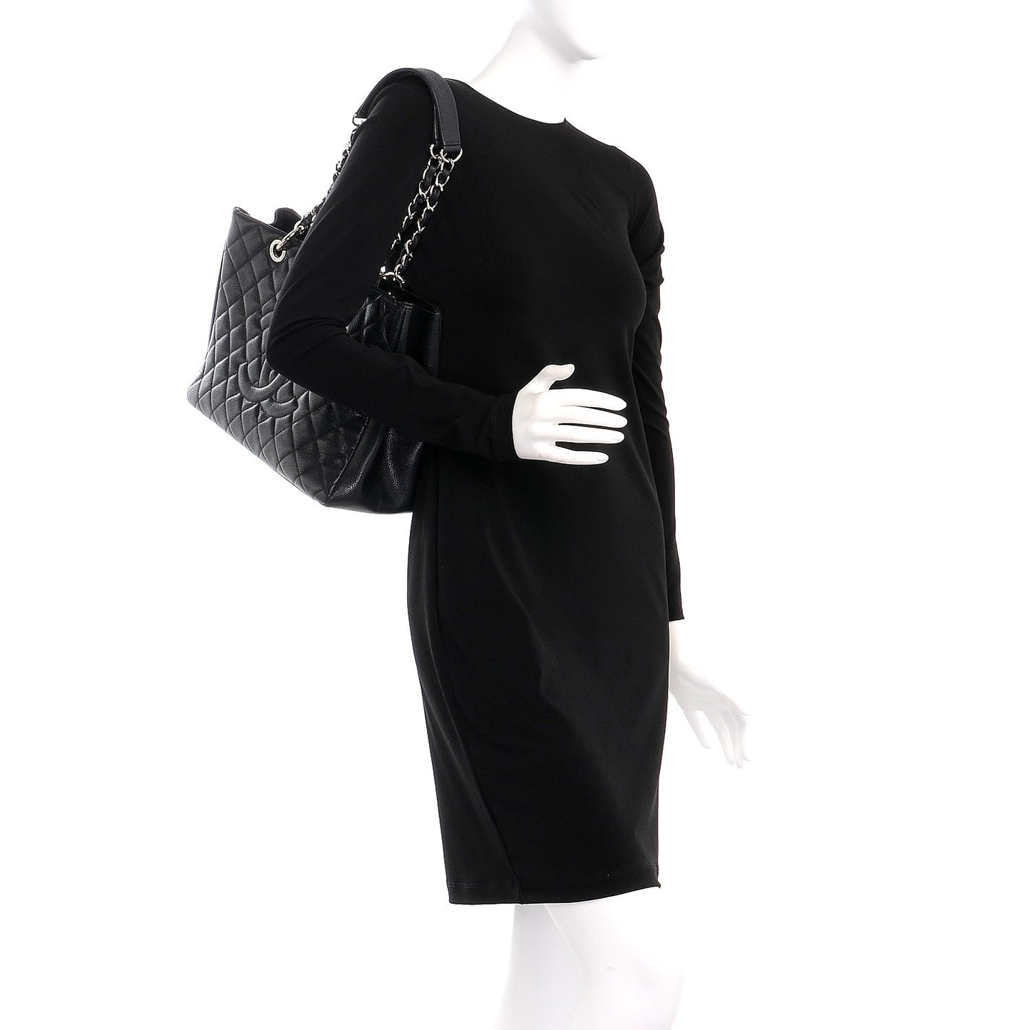 Caviar Quilted Grand Shopping Tote GST Black