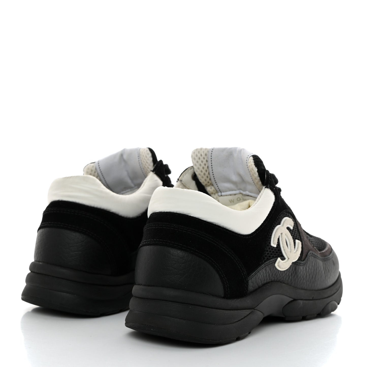 Mesh Suede Grained Calfskin Womens CC Sneakers 37 Black White
