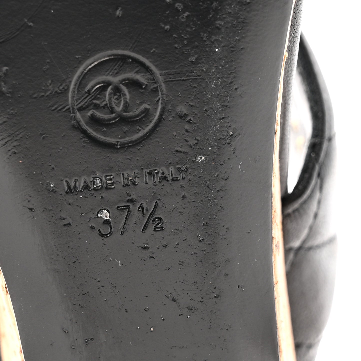 Shiny Goatskin Cork CC Wedge Sandals 37.5 Black