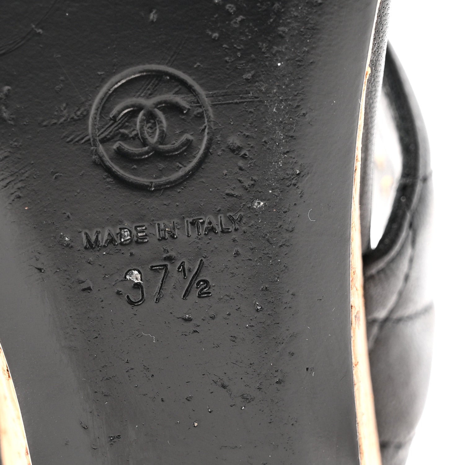 Chanel Shiny Goatskin Cork CC Wedge Sandals 37.5 Black 8 of 11