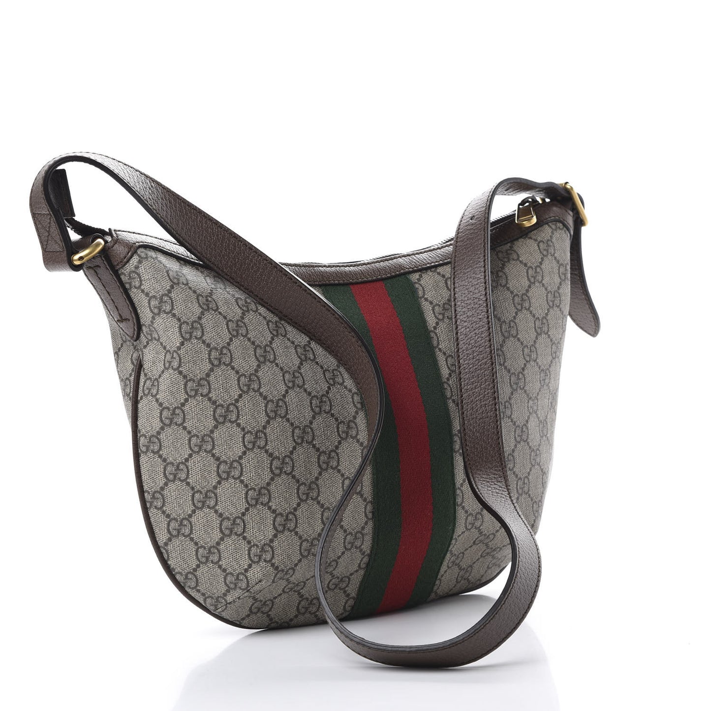 GG Supreme Monogram Web Small Ophidia Half Moon Hobo Brown