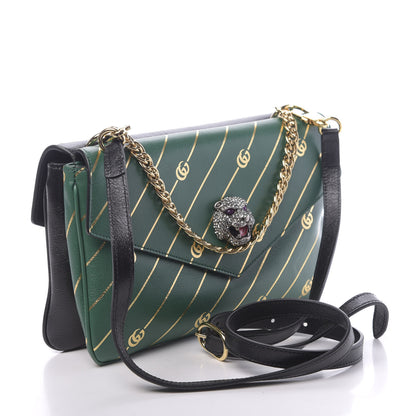 Gucci Calfskin Diagonal GG Medium Thiara Double Envelope Shoulder Bag Emerald Green Black 3 of 14
