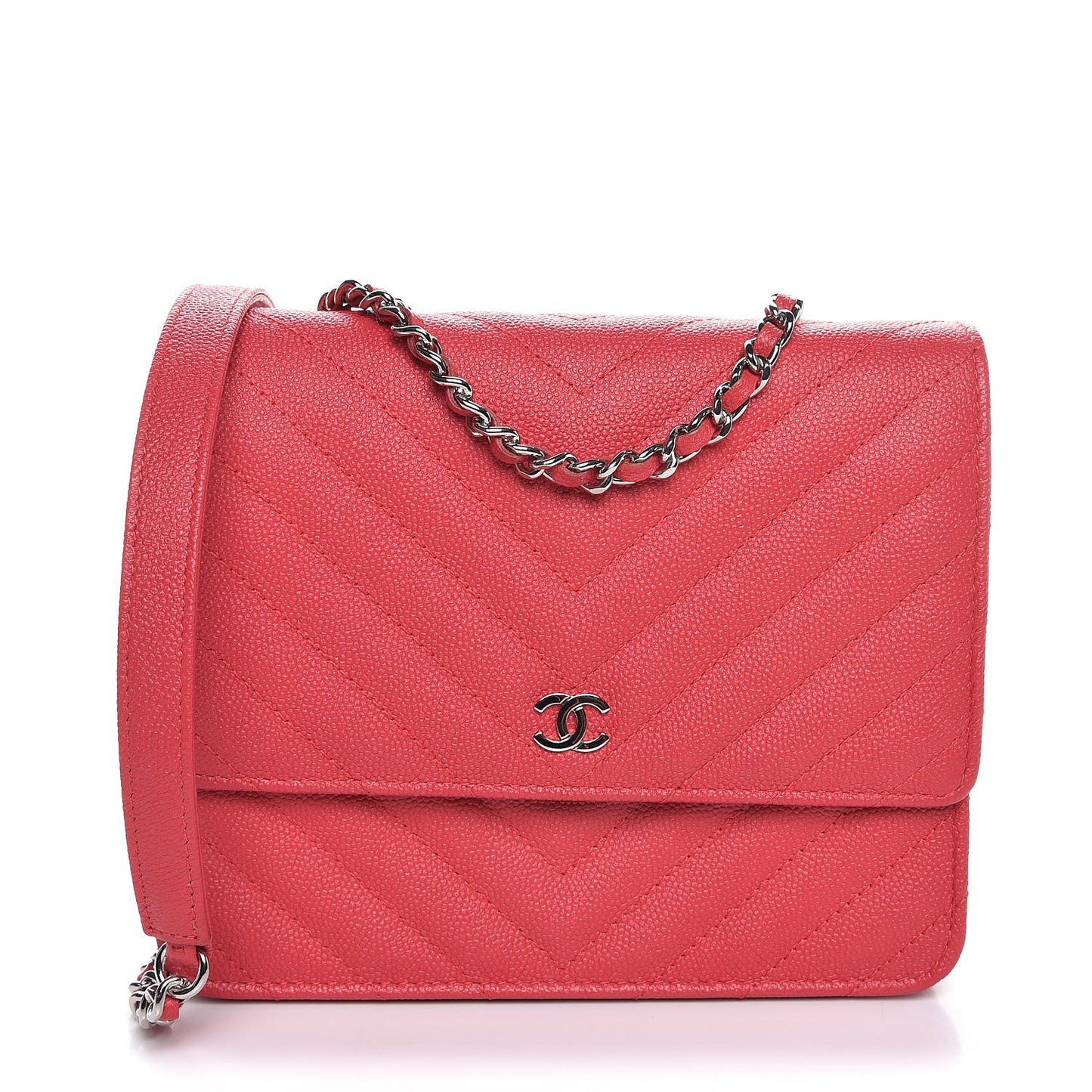 Caviar Chevron Quilted Square Wallet On Chain WOC Pink