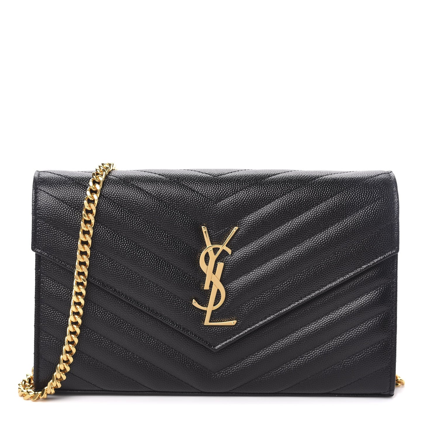 Grain De Poudre Matelasse Chevron Monogram Chain Wallet Black