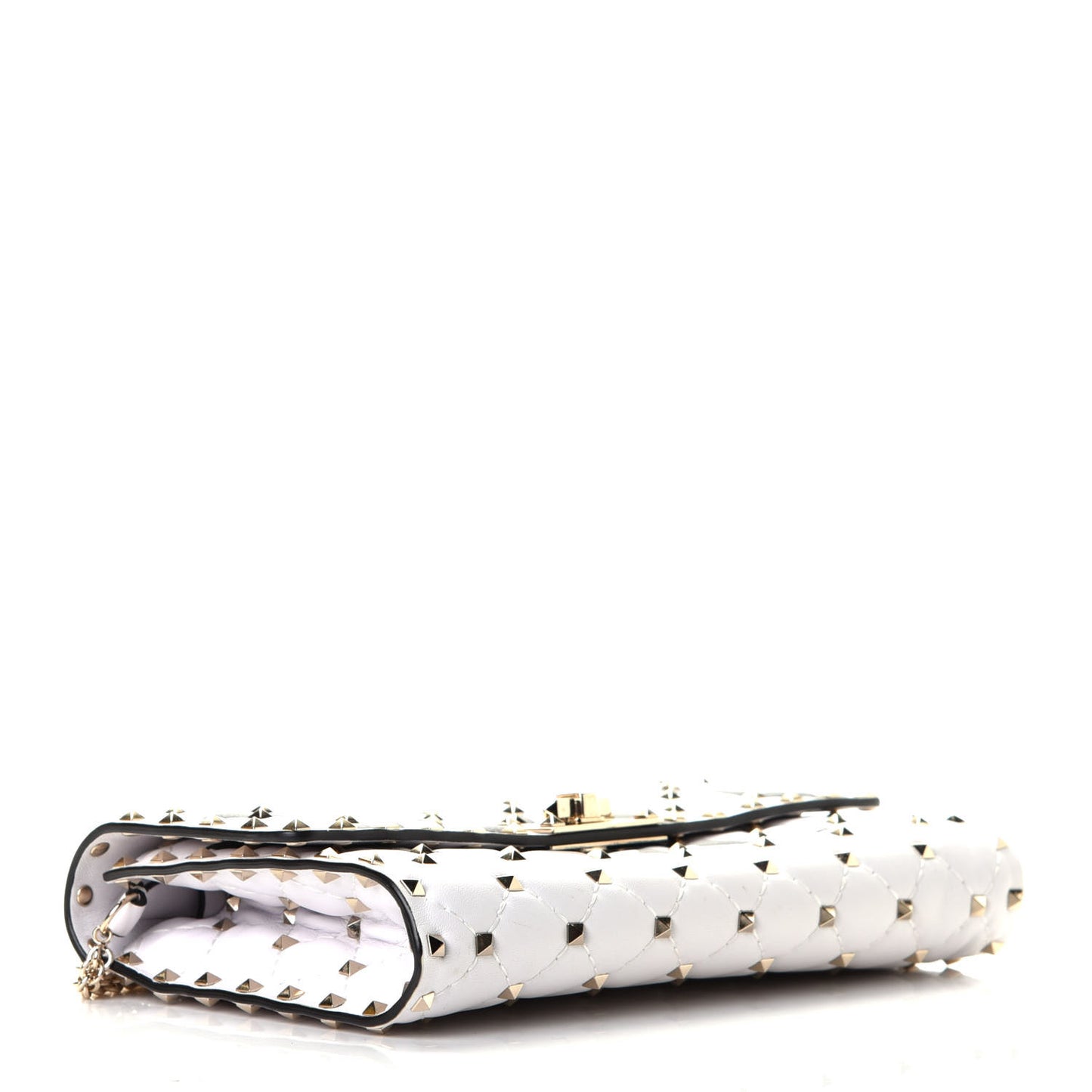 Lambskin VLTN Print Rockstud Spike Wallet On Chain White