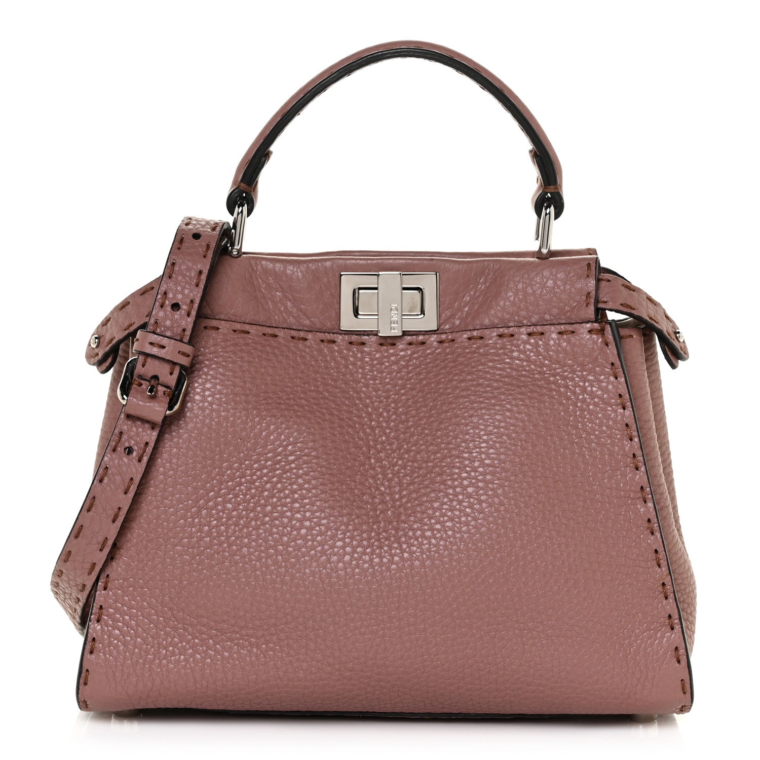 Fendi Cuoio Romano Selleria Bi-Color Mini Peekaboo Iconic Satchel English Rose Camelia 1 of 12