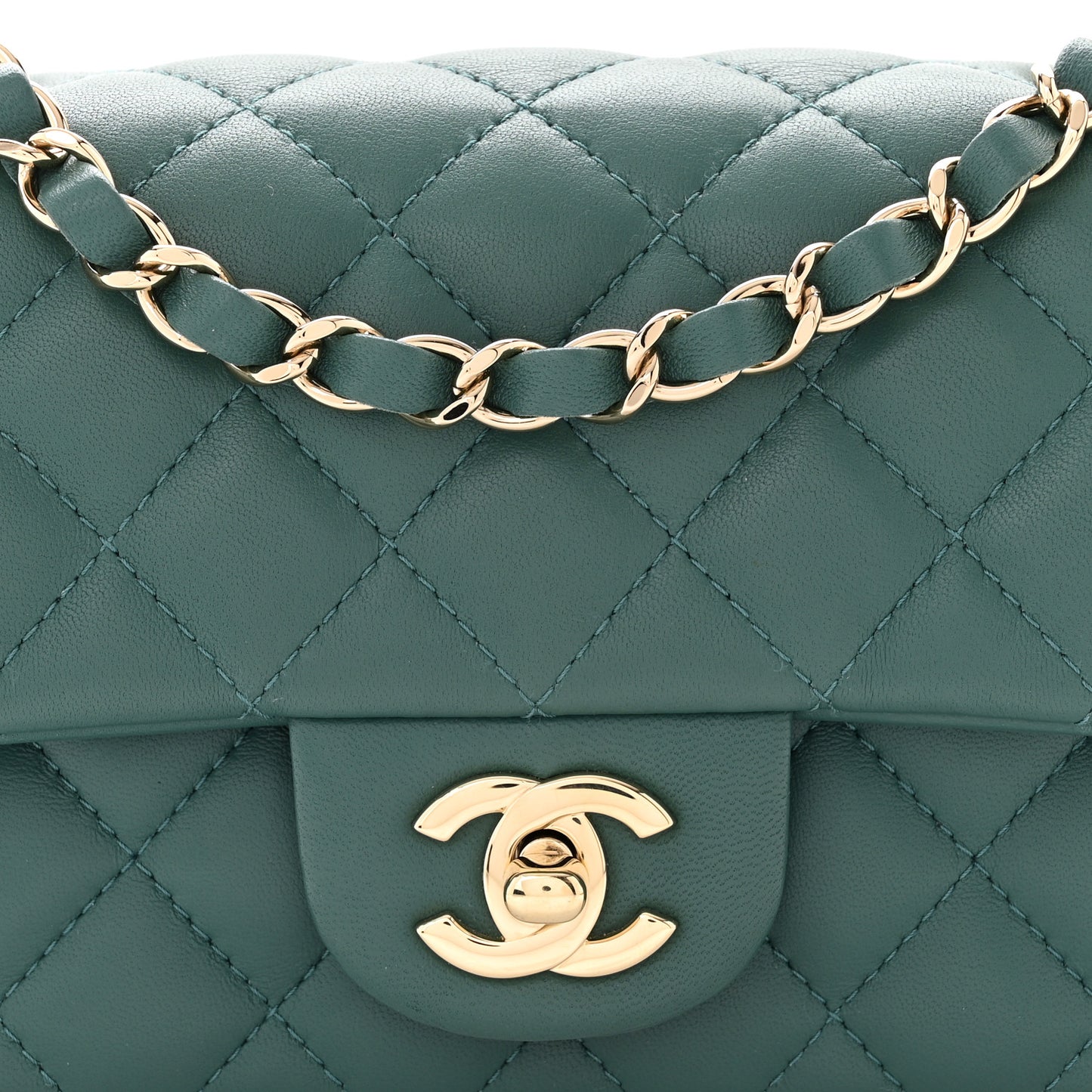 Lambskin Quilted Mini Rectangular Flap Green