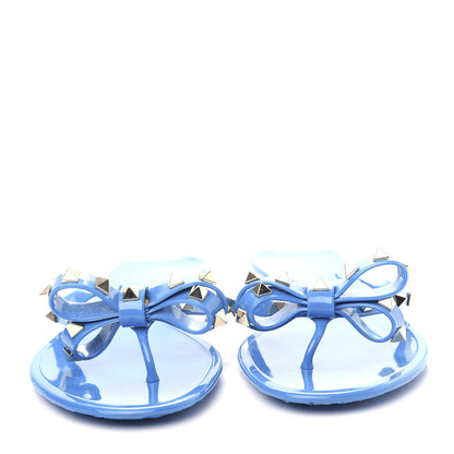 Valentino Garavani PVC Jelly Rockstud Bow Thong Sandals 39 Blue 5 of 9