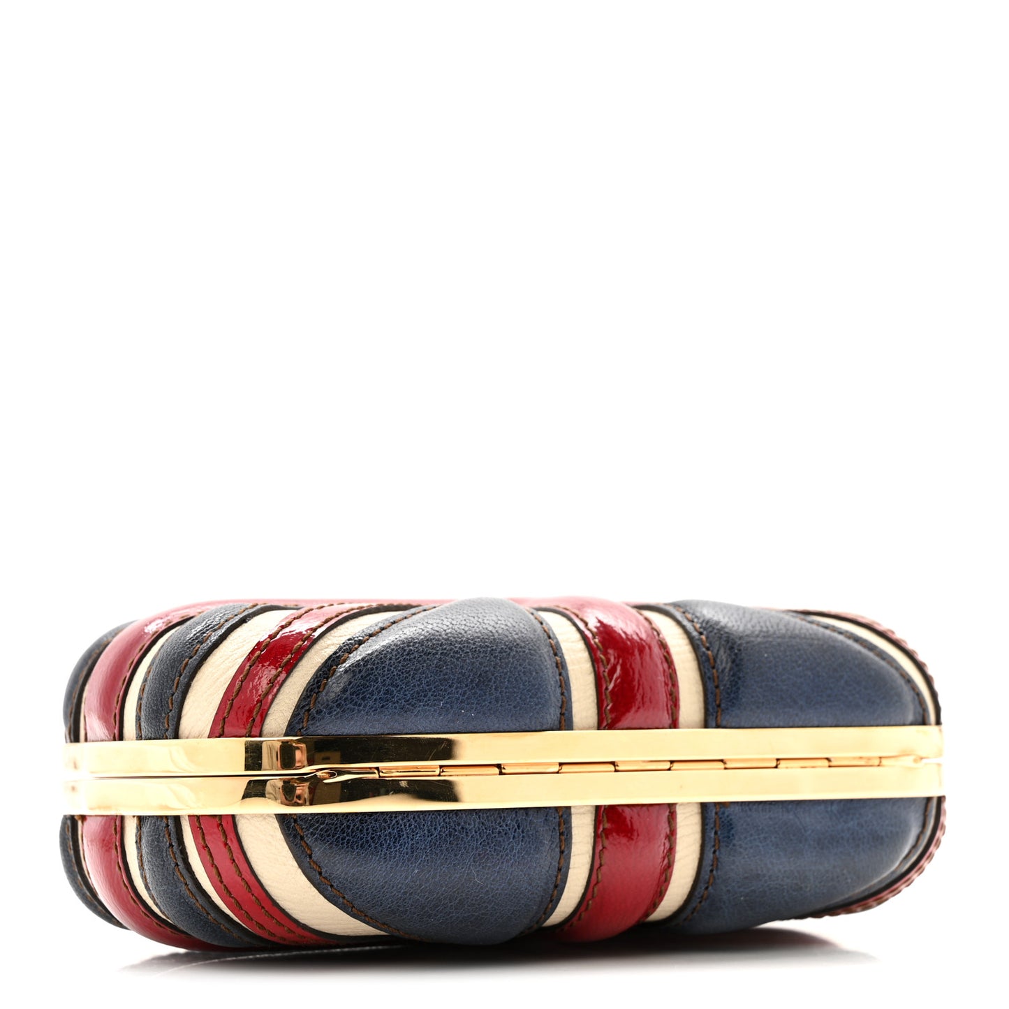 Patent Calfskin Britannia Skull Box Clutch Red Blue