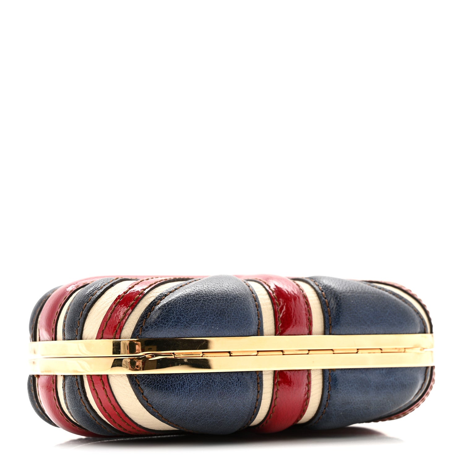 Alexander McQueen Patent Calfskin Britannia Skull Box Clutch Red Blue 4 of 11