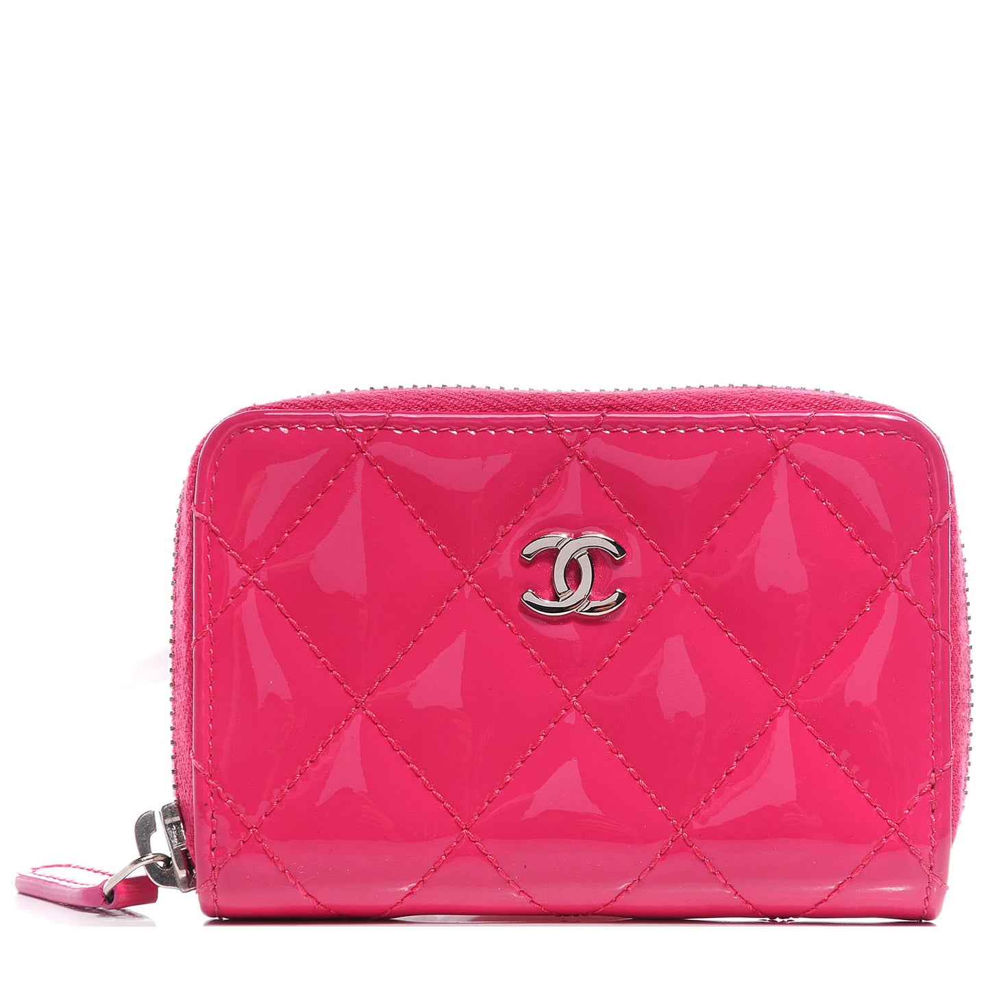 Patent Quilted Zip Coin Purse Fuchsia