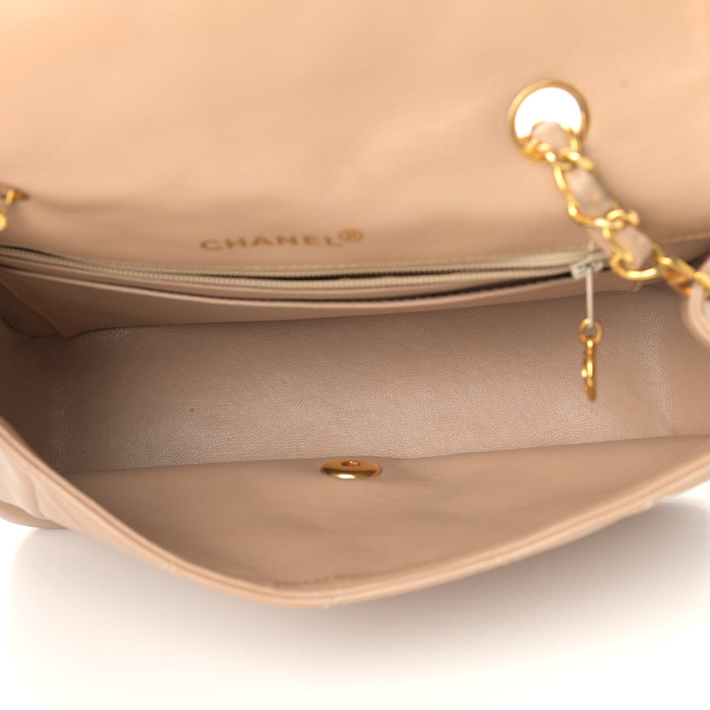 Lambskin Quilted Small Single Flap Beige