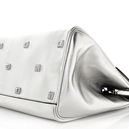 Salvatore Ferragamo Metallic Hammered Calfskin Studio Top Handle Bag Silver 11 of 11