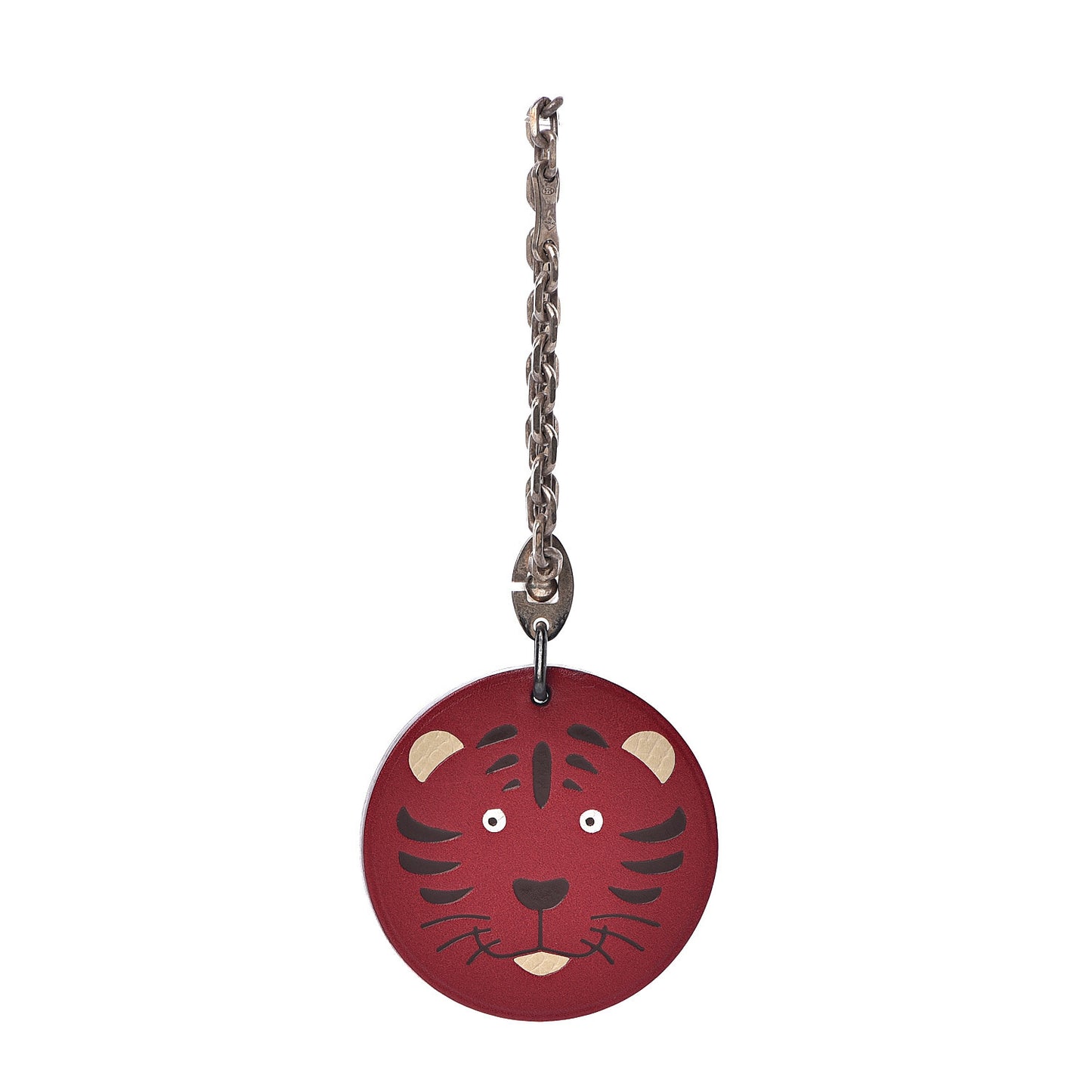 Veau Box Tiger Key Chain Bag Charm Rouge