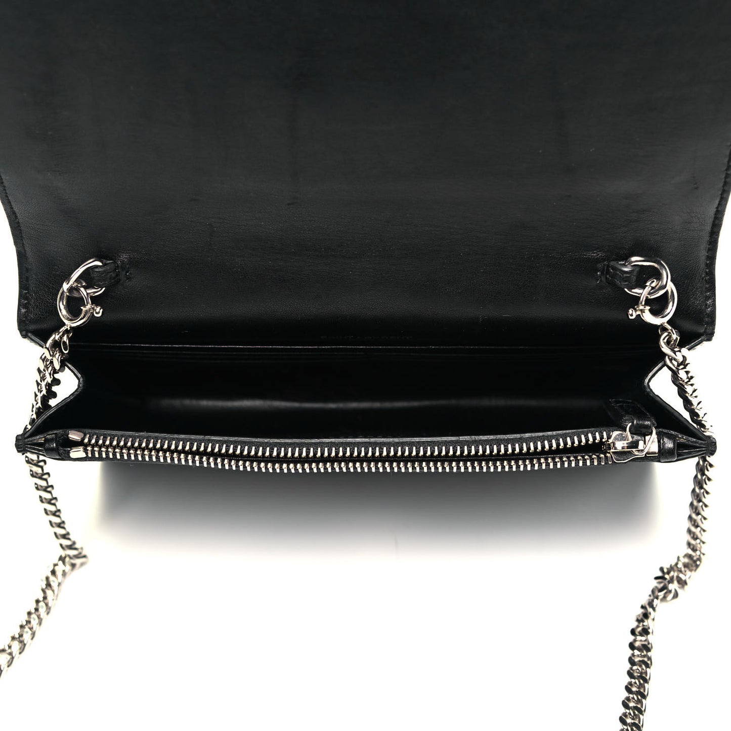 Calfskin Crocodile Embossed Kate Monogram Tassel Chain Wallet Black