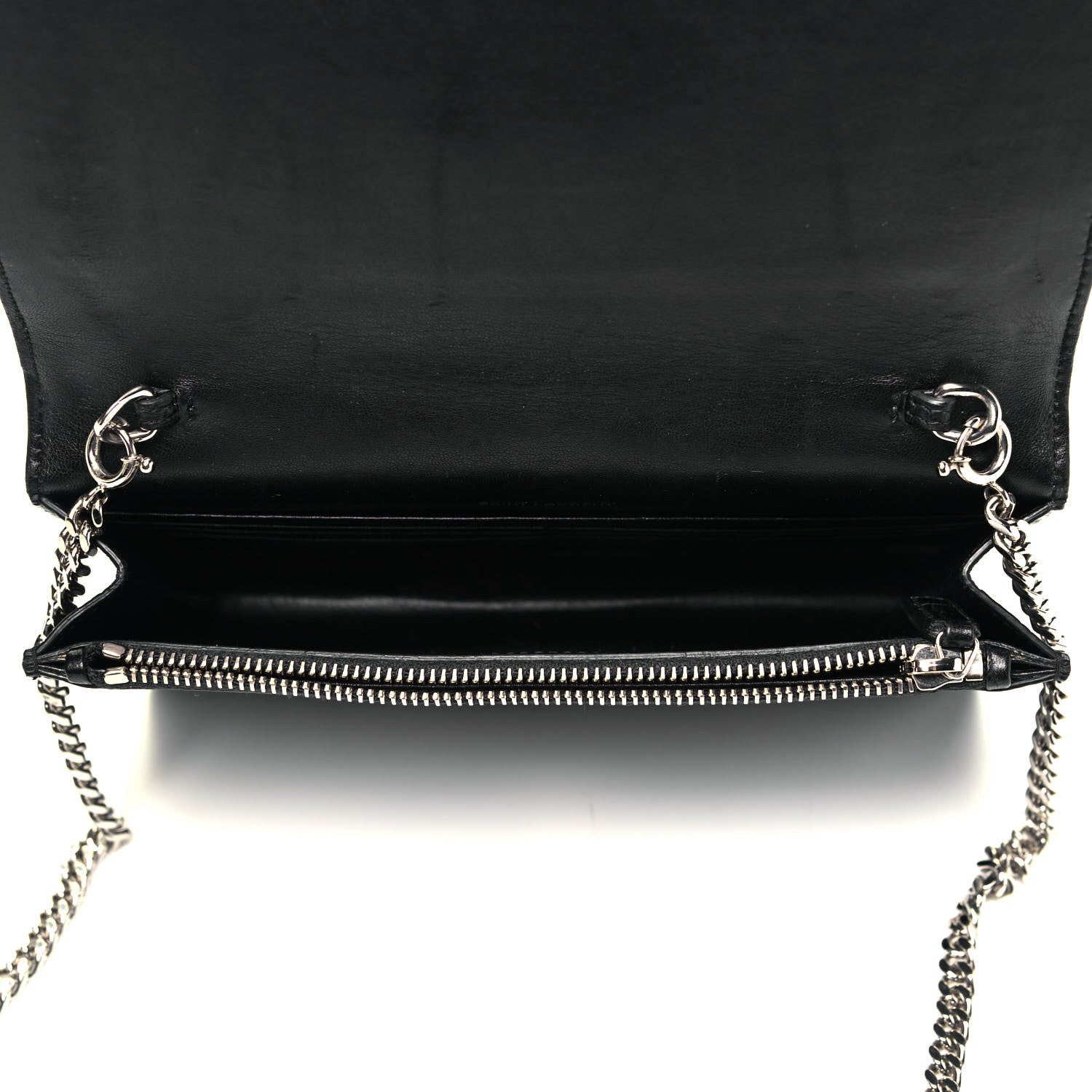 Saint Laurent Calfskin Crocodile Embossed Kate Monogram Tassel Chain Wallet Black 5 of 8