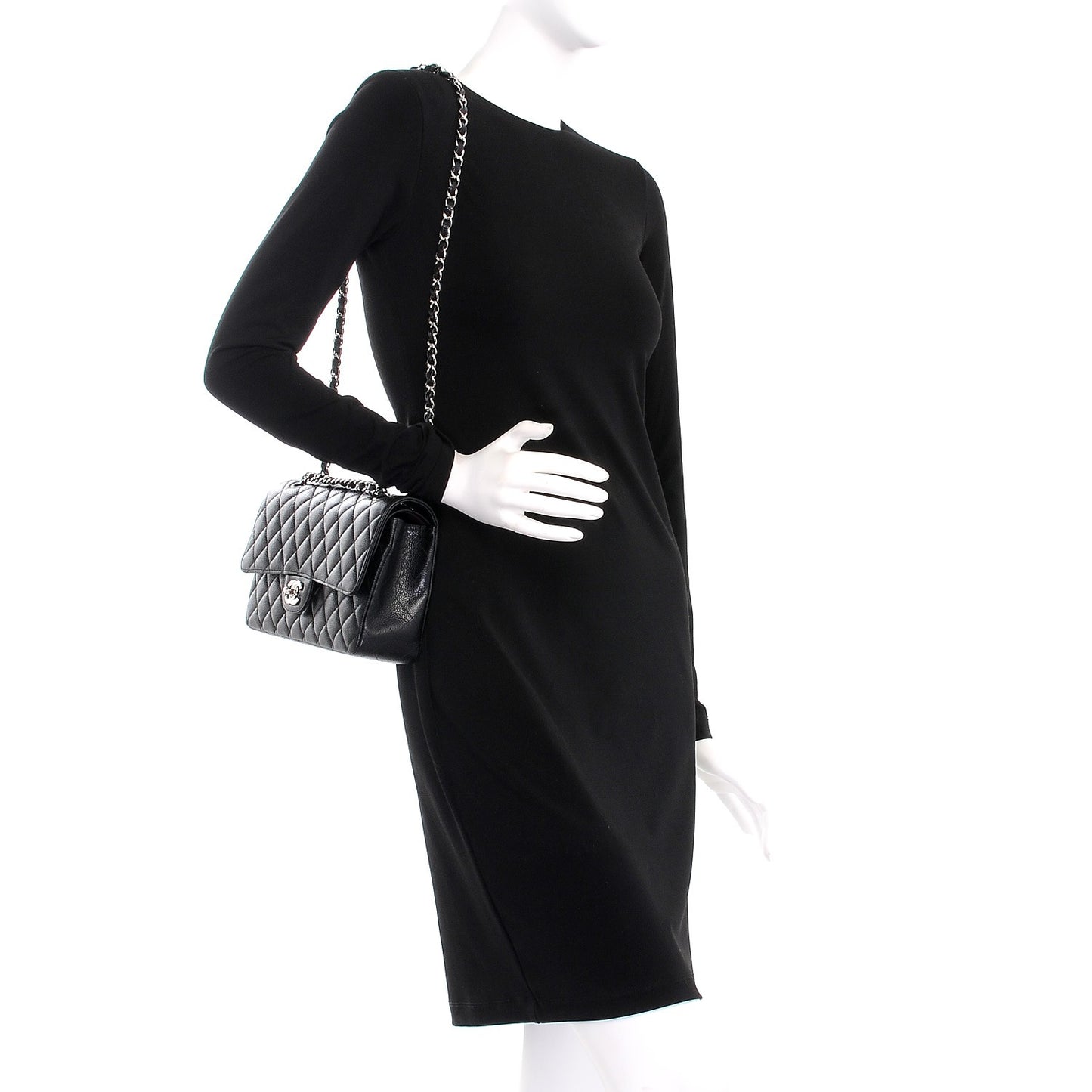 Caviar Quilted Medium Double Flap Black