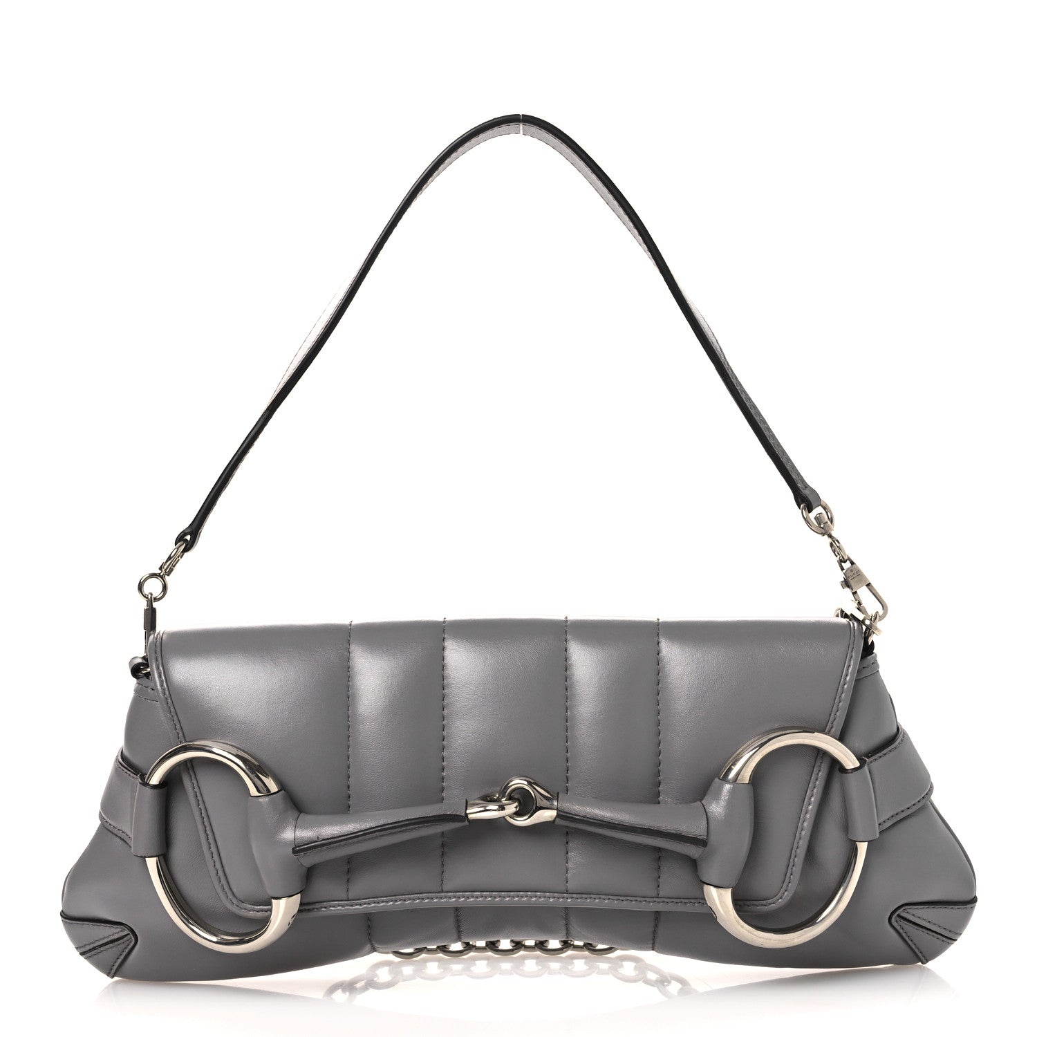 Gucci Nappa Vertical Matelasse Medium Maxi Horsebit Chain Shoulder Bag Grey 1 of 11