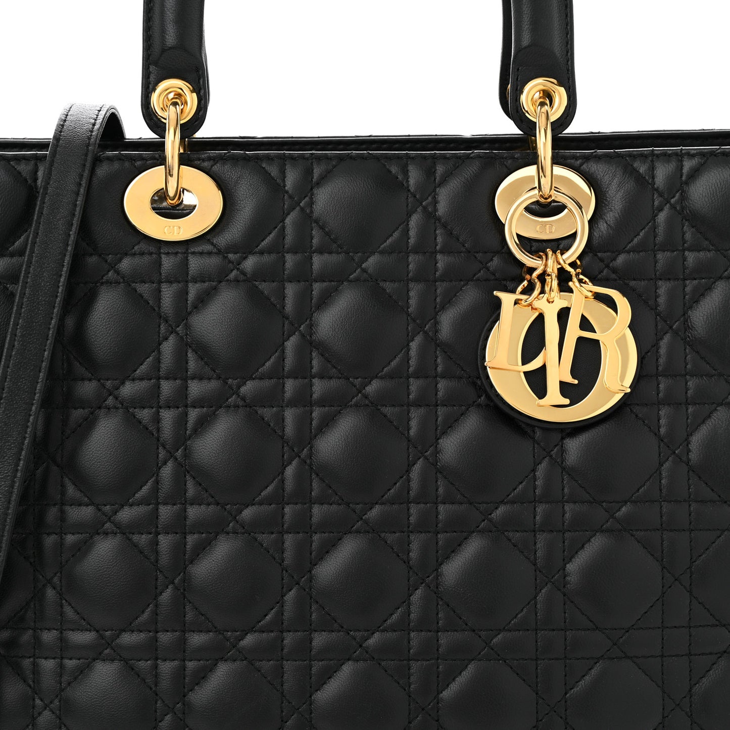 CHRISTIAN DIOR Lambskin Cannage Large Lady Dior Black