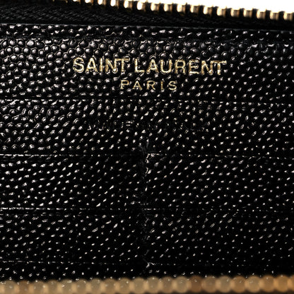 Saint Laurent Grain De Poudre Matelasse Chevron Monogram Zip Around Wallet Black 6 of 12