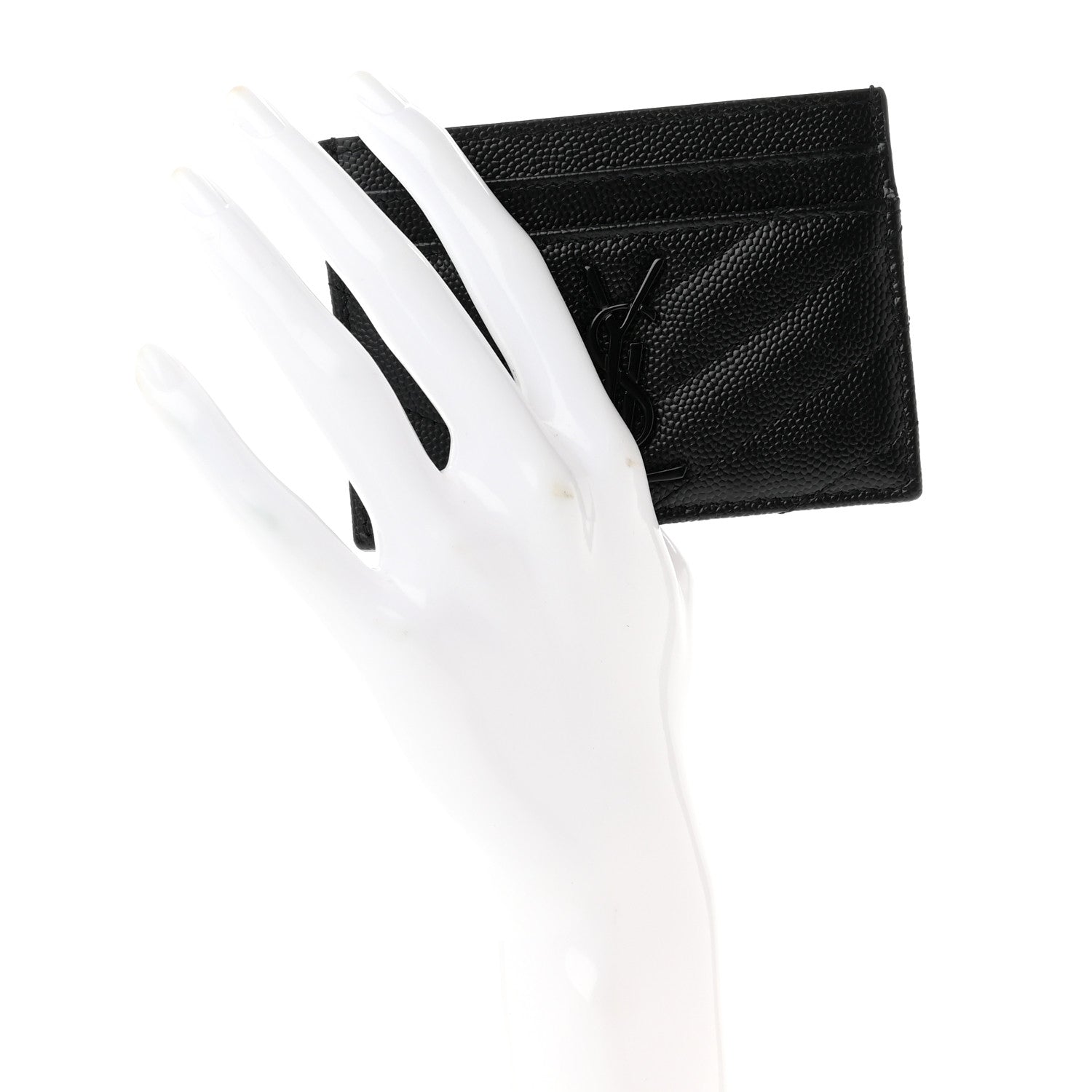 Saint Laurent Grain De Poudre Matelasse Chevron Monochrome Monogram Credit Card Case Black 2 of 7