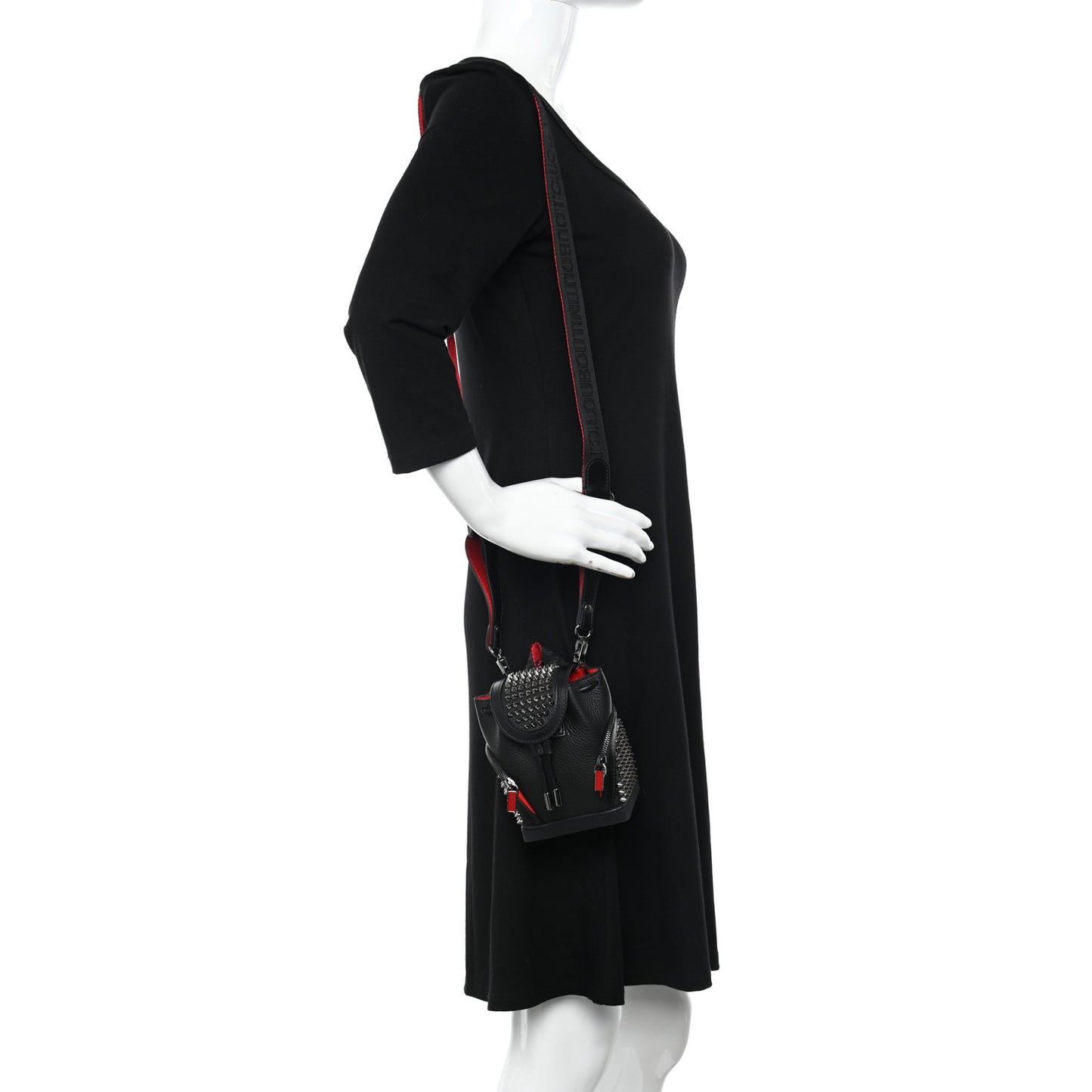 Calfskin Spiked Mini Explorafunk Keyring Bag Black