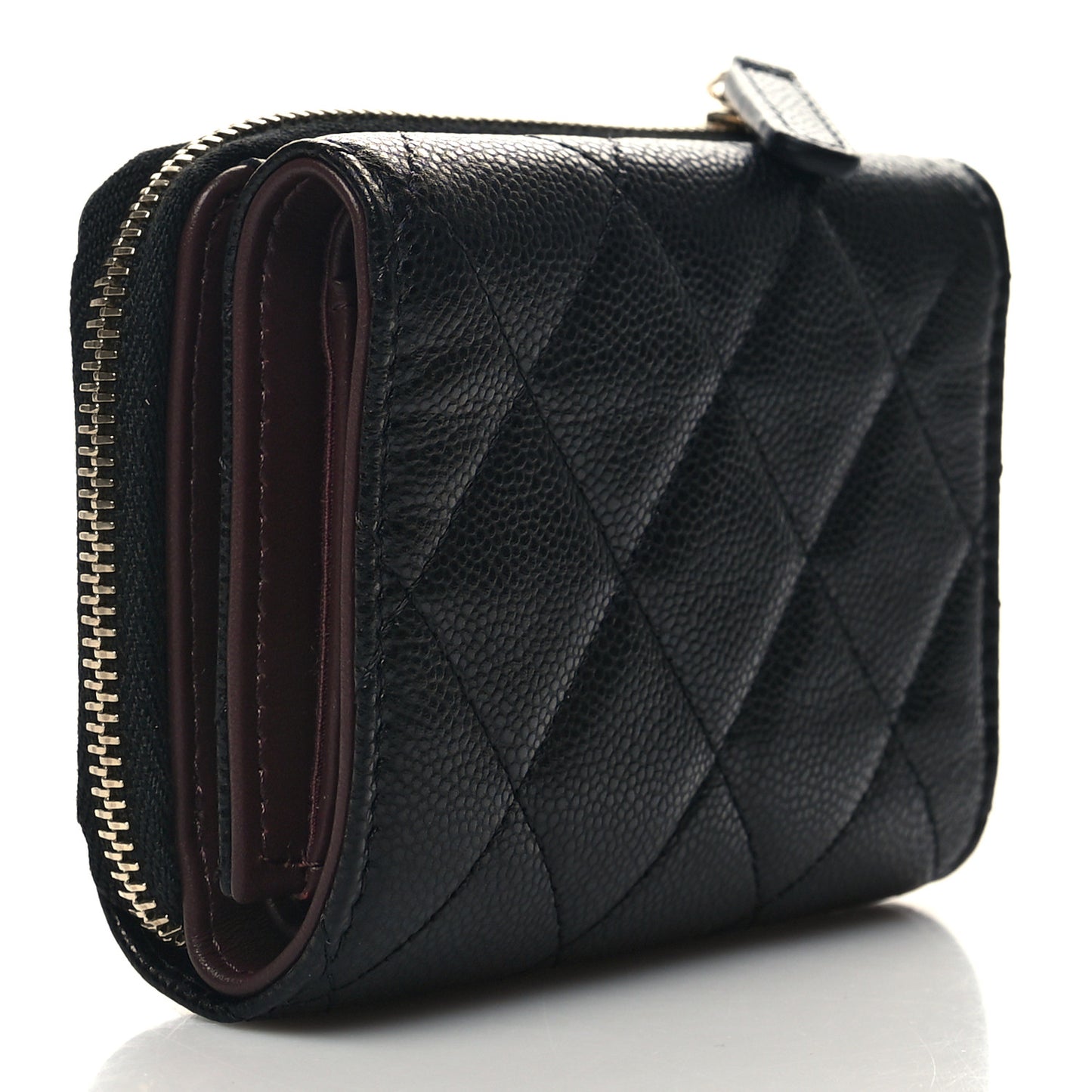 Caviar Quilted CC Zip Compact Trifold Wallet Black