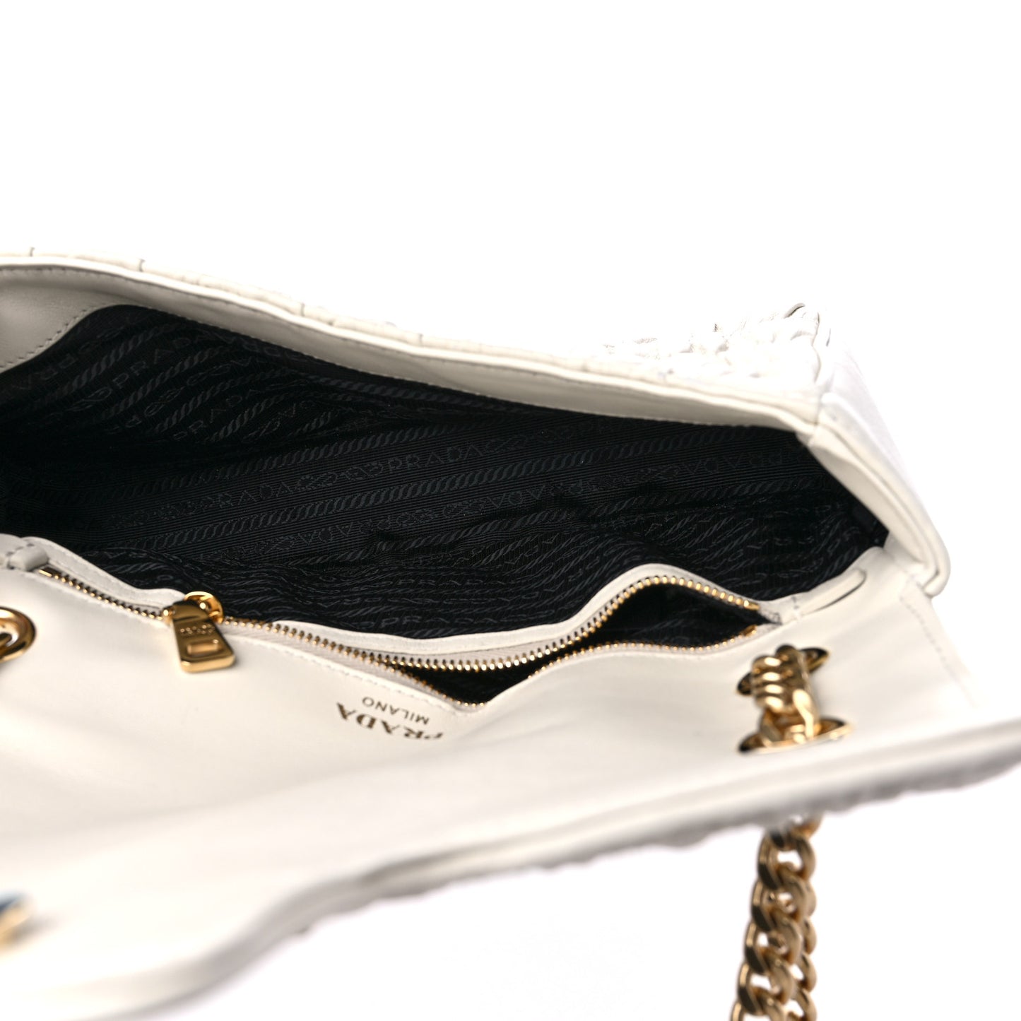 Nappa Gaufre Medium Chain Flap Shoulder Bag White